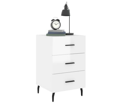 vidaXL Mesita de noche madera de ingenier&iacute;a blanco brillo 40x40x66 cm