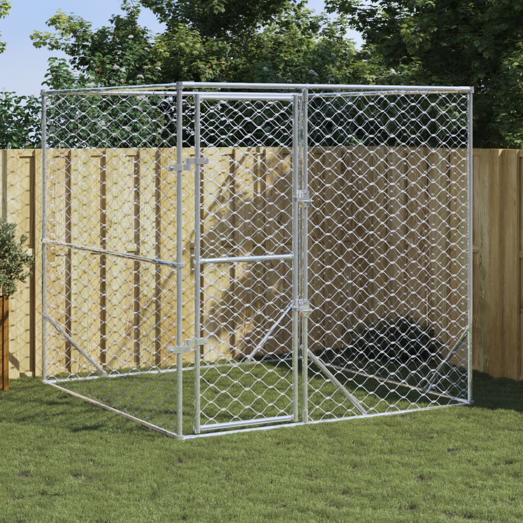 vidaXL Padoc de exterior pentru câini argintiu 2x2x2 m oțel galvanizat