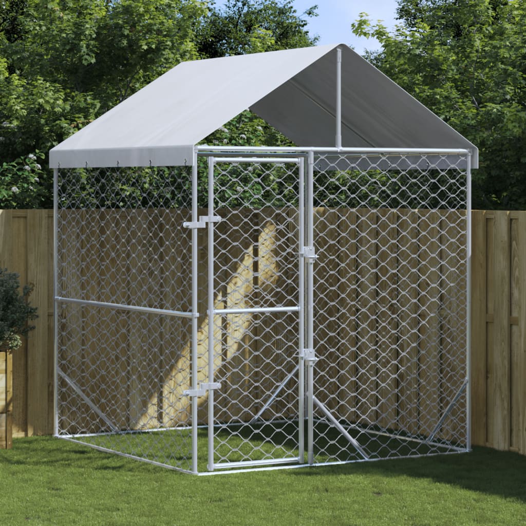 vidaXL Outdoor-Hundezwinger mit Dach Silber 2x2x2,5 m Verzinkter Stahl