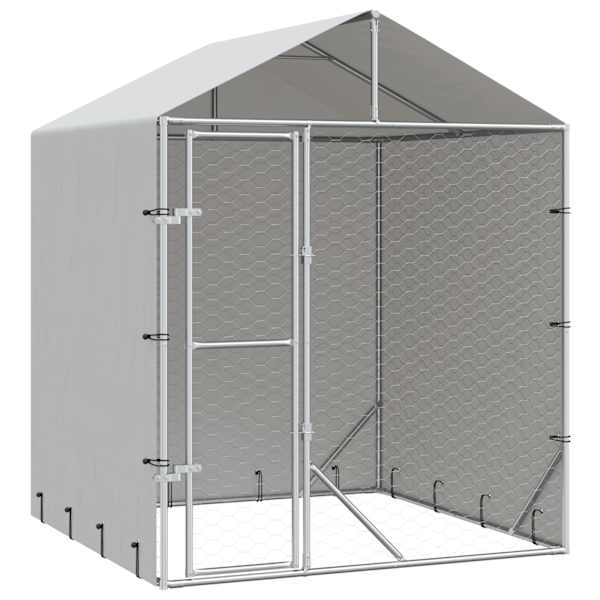 vidaXL katusega koeraaedik, h&otilde;bedane, 2x2x2,5 m, tsingitud teras