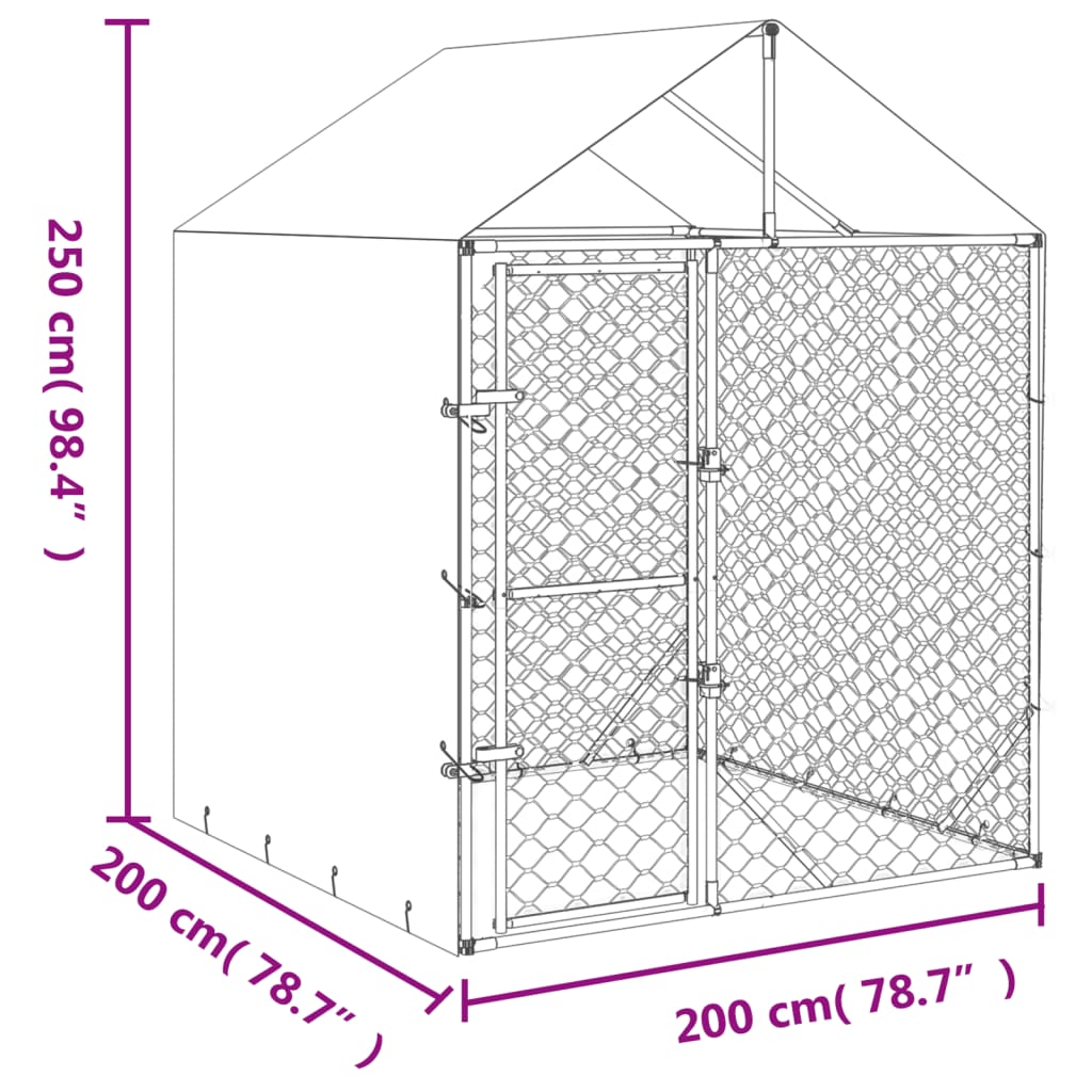 ezüstszínű horganyzott acél kutyakennel tetővel 2x2x2,5 m