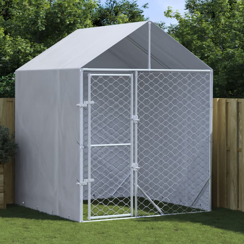 vidaXL Outdoor-Hundezwinger mit Dach Silber 2x2x2,5 m Verzinkter Stahl