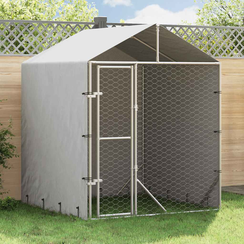 vidaXL Outdoor-Hundezwinger mit Dach Silber 2x2x2,5 m Verzinkter Stahl