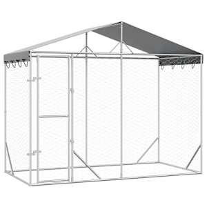 vidaXL katusega koeraaedik, h&otilde;bedane, 3x1,5x2,5 m, tsingitud teras
