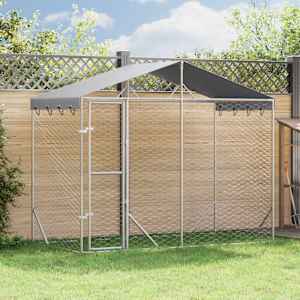 Zunanja pasja ograda s streho srebrna 3x1,5x2,5 m pocink. jeklo