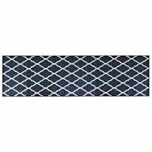 vidaXL Covor de exterior, bleumarin/alb, 80x250 cm, design reversibil