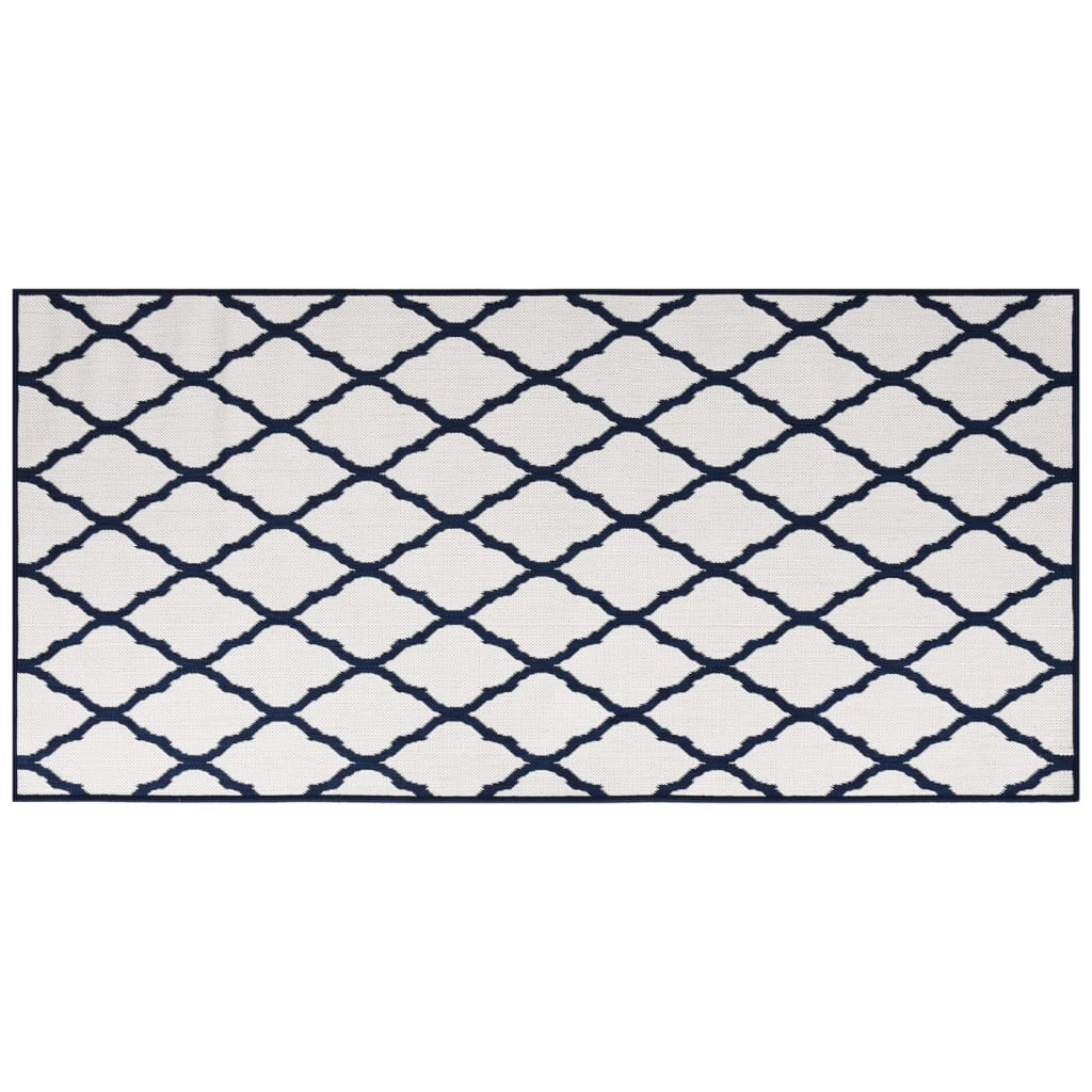Covor de exterior, bleumarin/alb, 100×200 cm, design reversibil
