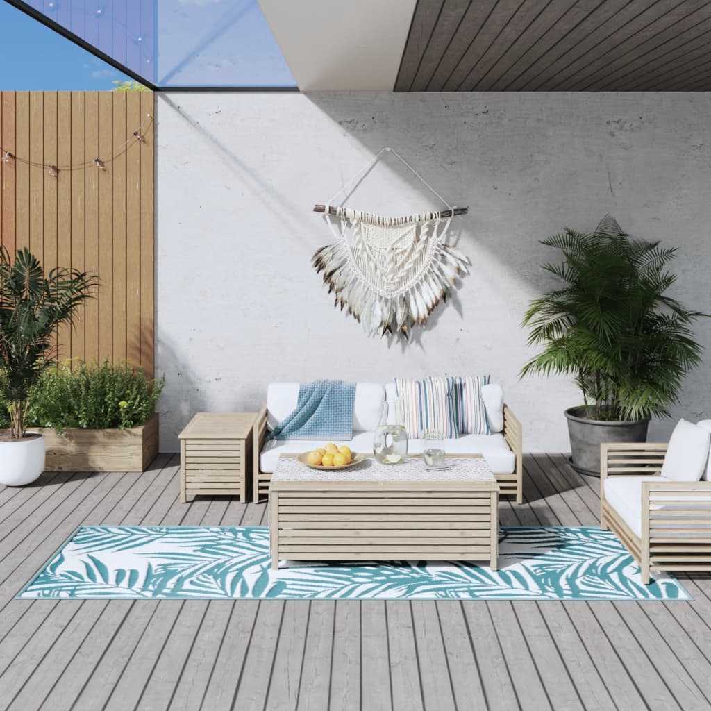 vidaXL Outdoor Rug Aqua and White 80×250 cm Reversible Design