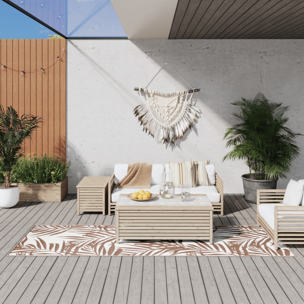 vidaXL udendørs gulvtæppe 80x250 cm vendbart design brun og hvid