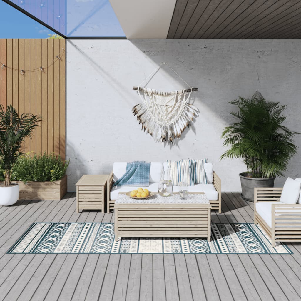 vidaXL udendørs gulvtæppe 80x250 cm vendbart design akvamarin og hvid