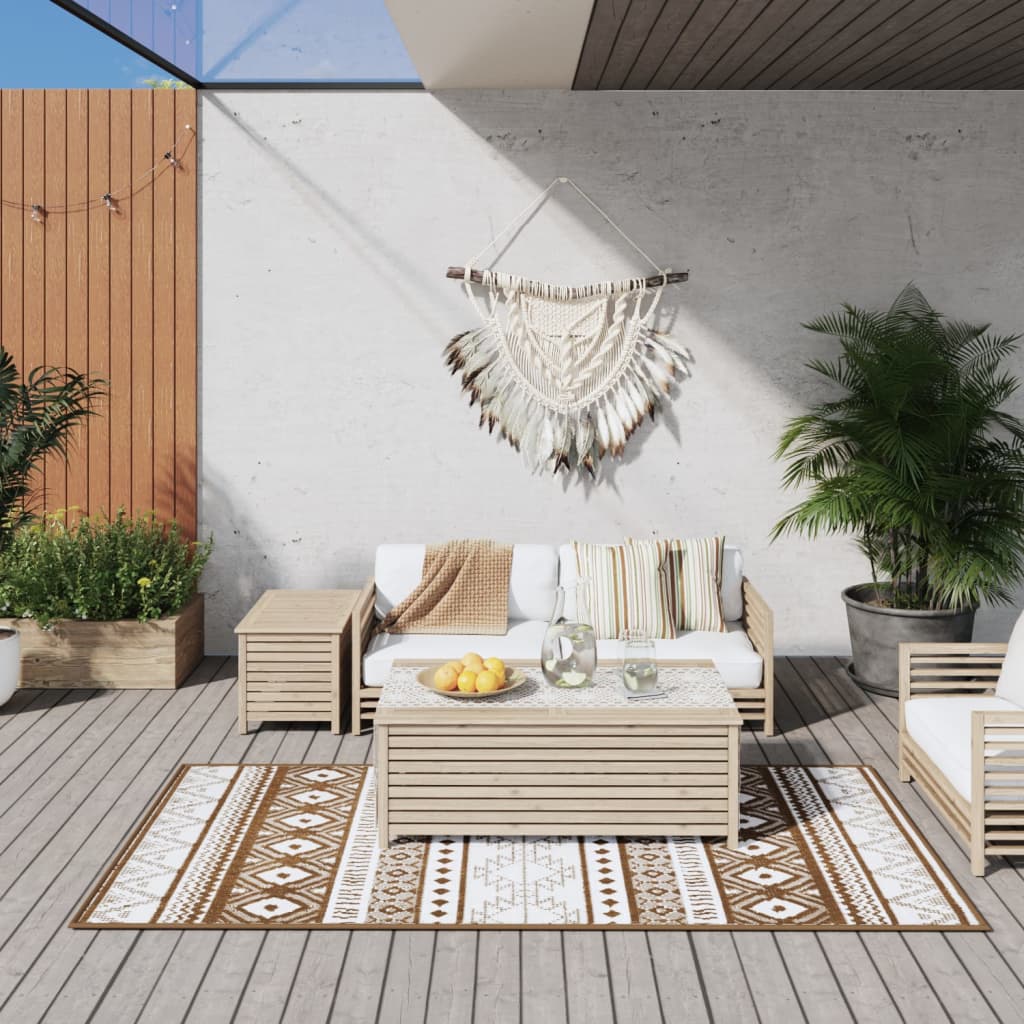 vidaXL udendørs gulvtæppe 100x200 cm vendbart design brun og hvid