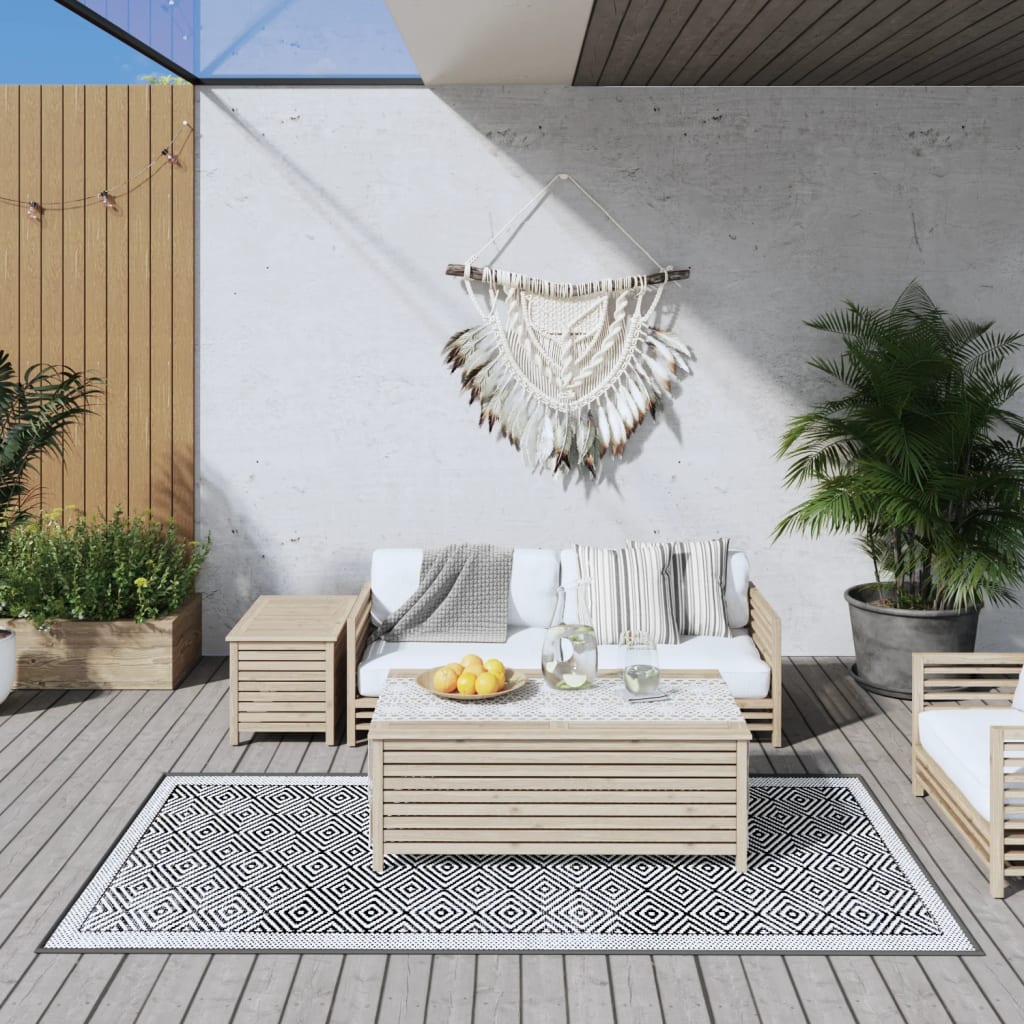 vidaXL udendørs gulvtæppe 100x200 cm vendbart design grå og hvid