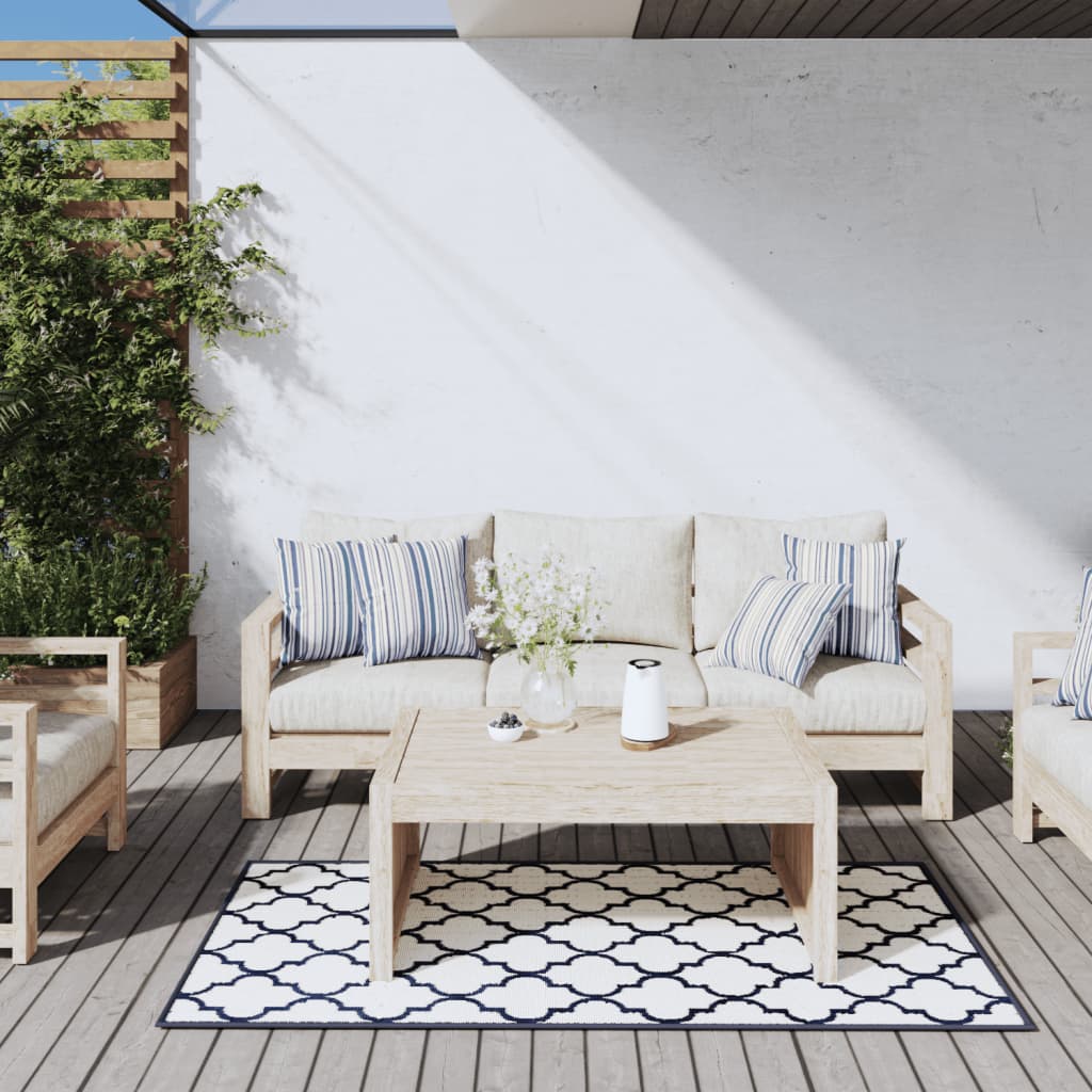 vidaXL udendørs gulvtæppe 80x150 cm vendbart design marineblå og hvid
