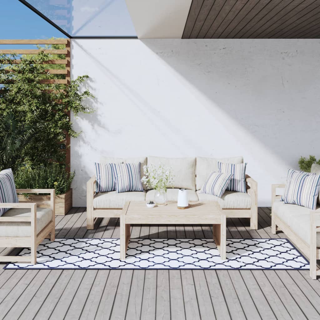vidaXL udendørs gulvtæppe 80x250 cm vendbart design marineblå og hvid