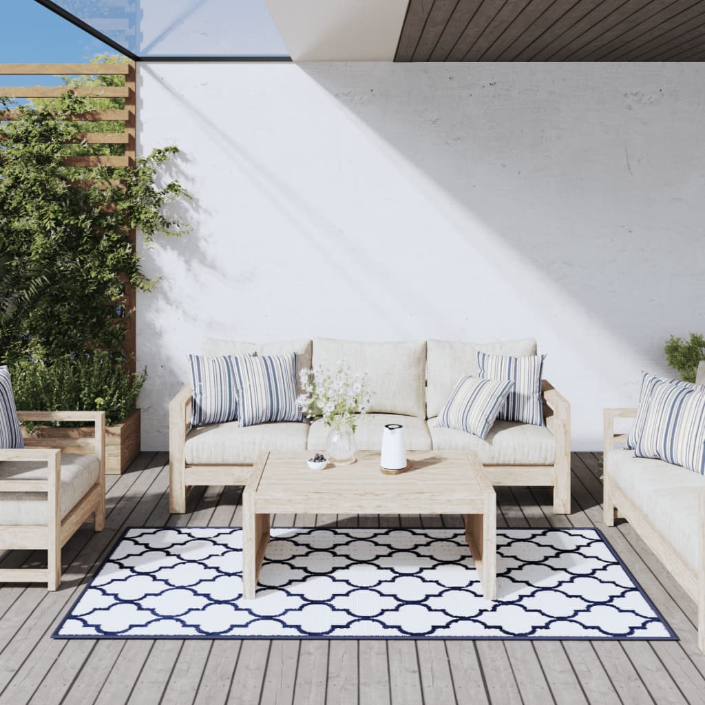 vidaXL udendørs gulvtæppe 100x200 cm vendbart design marineblå og hvid