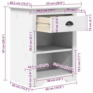 Nočna omarica BODO bela 53x38,5x67 cm trdna borovina - slika 8