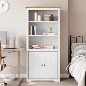 Knjižna omara BODO bela in rjava 82x40x173 cm trdna borovina