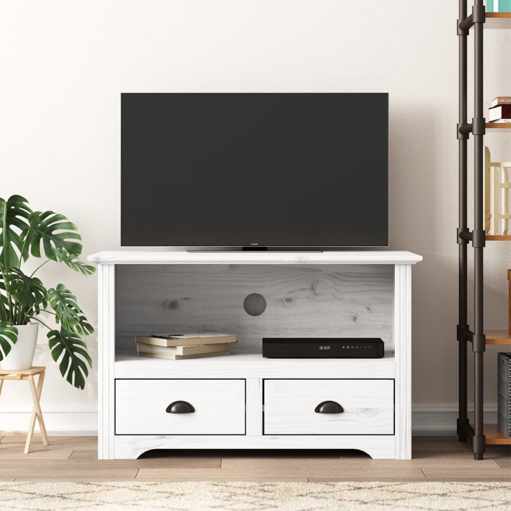 Meuble TV avec 2 tiroirs BODO blanc 91x43x56 cm bois massif pin