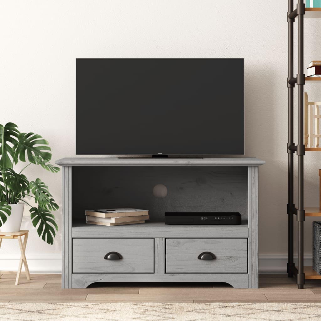 Meuble TV avec 2 tiroirs BODO gris 91x43x56cm bois massif pin