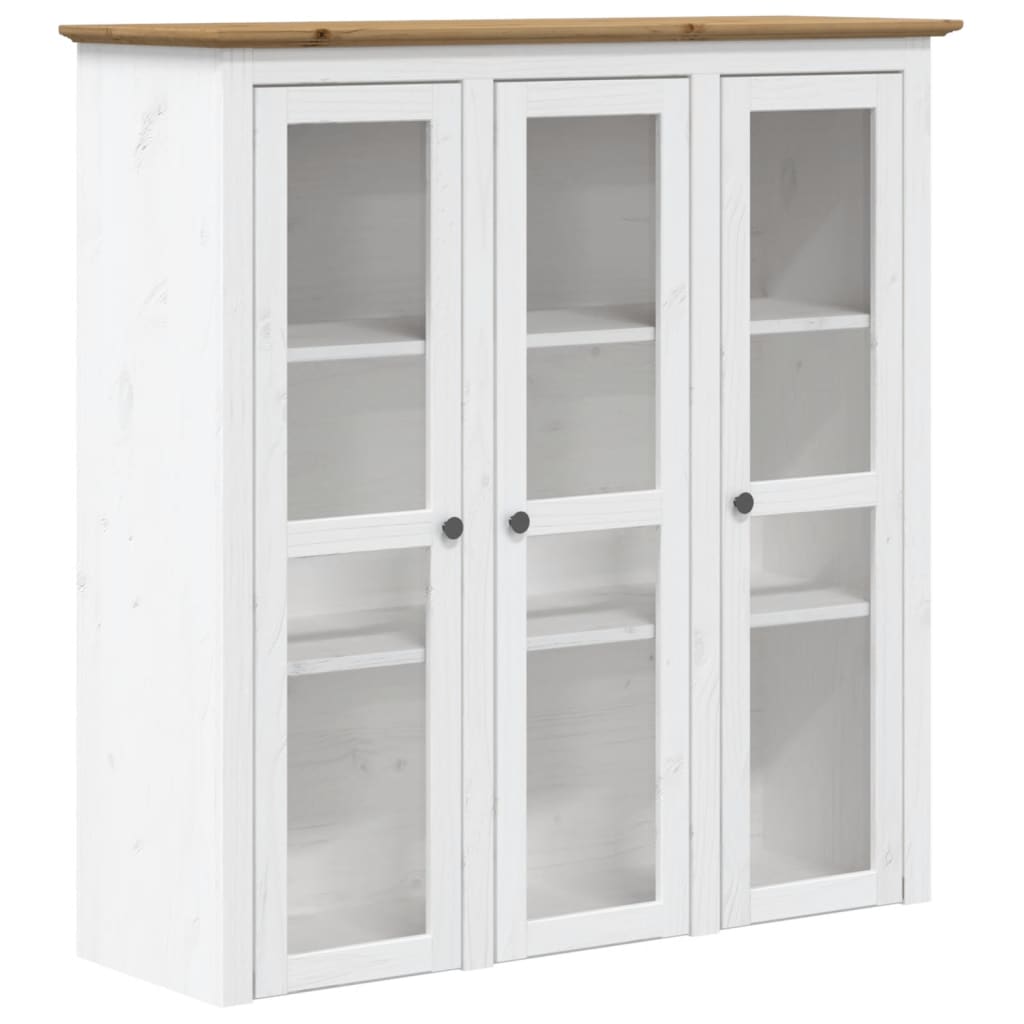 Image of vidaXL Cabinet with Glass Doors BODO White and Brown Solid Wood Pine