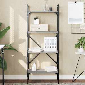 Knjižna omara 4-nadstropna siva sonoma 56x31,5x138,5 cm in. les