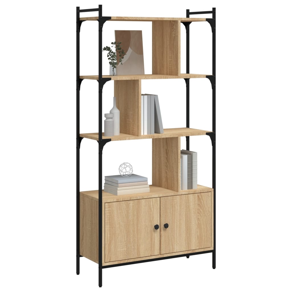 vidaXL Kirjahylly ovilla Sonoma-tammi 76,5x30x154,5 cm tekninen puu