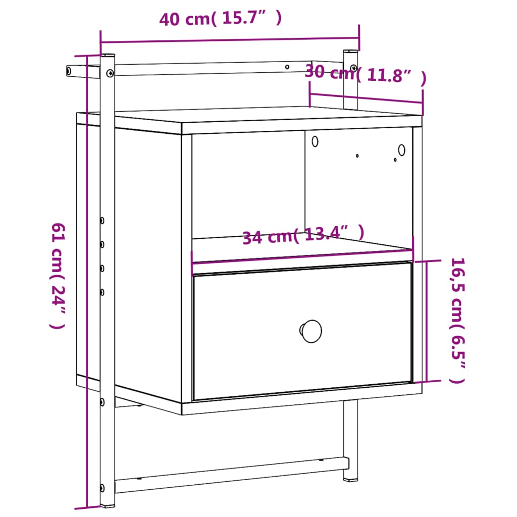 Set noptiere de perete vidaXL, 2 buc., stejar fumuriu, 40x30x61 cm, lemn, 18.9 kg 2 8720845916015 g en hd 9
