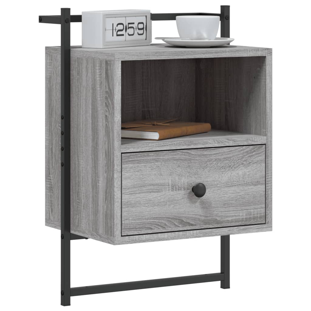 vidaXL Nachtkastje wandgemonteerd 40x30x61 cm hout grijs sonoma eiken afbeelding