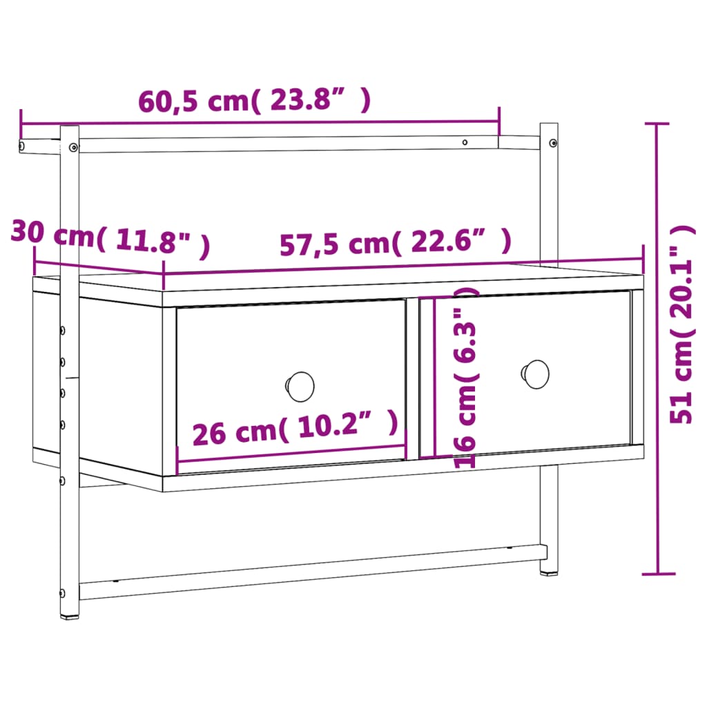 Dulap TV montat pe perete, stejar fumuriu, 60,5x30x51 cm, lemn