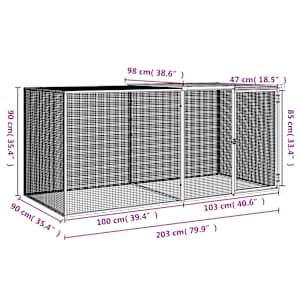Klec pro kuřata se střechou antracitová 203 x 98 x 90 cm pozinkovaná ocel - obrázek 8