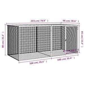 Klec pro kuřata se střechou antracitová 203 x 98 x 90 cm pozinkovaná ocel - obrázek 8