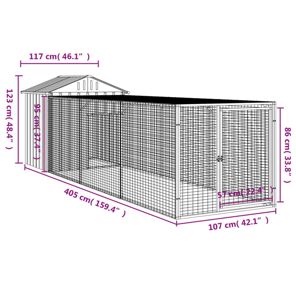 Chicken Coop with Run - Galvanized Steel, Various Sizes and Colors vidaXL - Picture 22 of 82