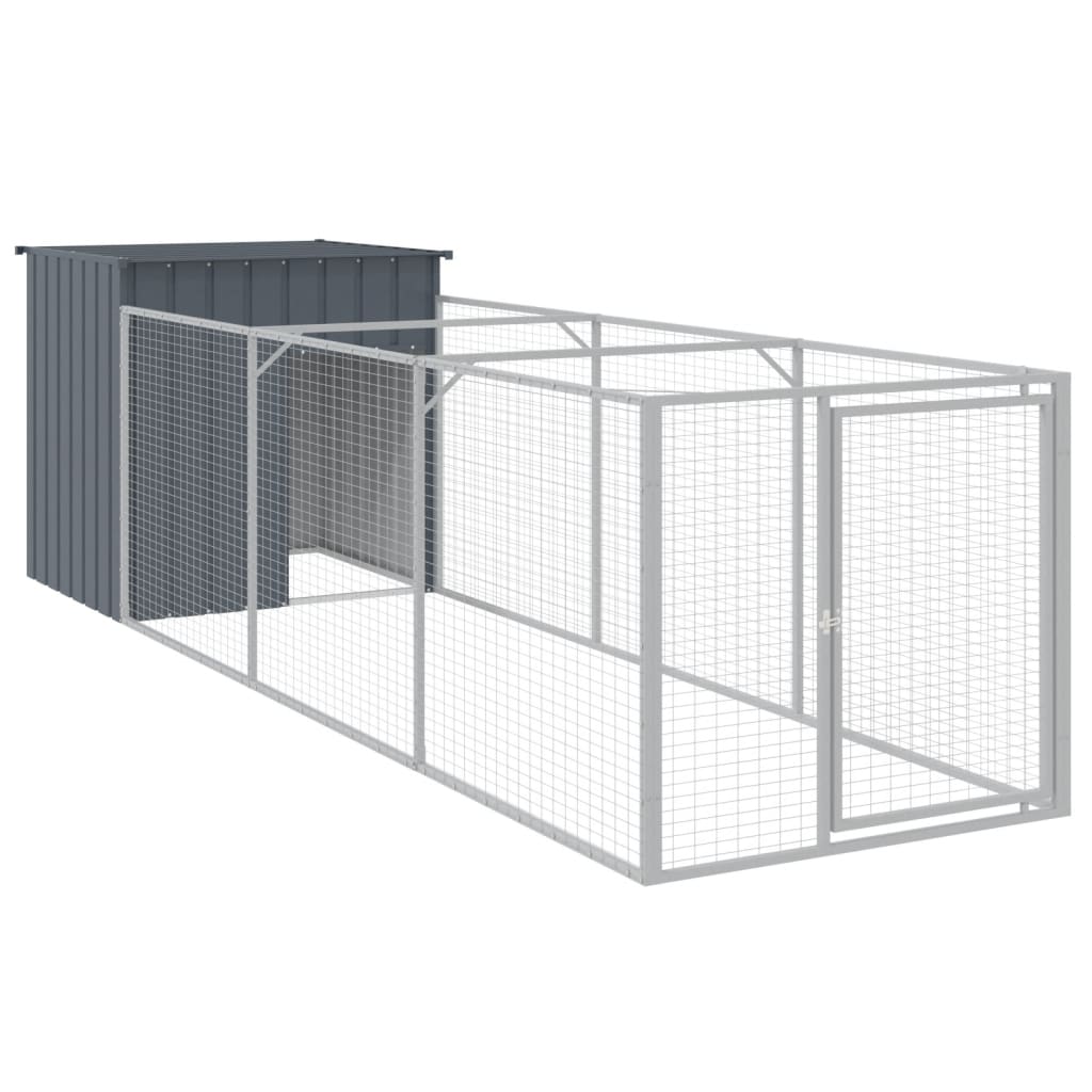 Image of vidaXL Dog House with Run Anthracite 110x405x110 cm Galvanised Steel