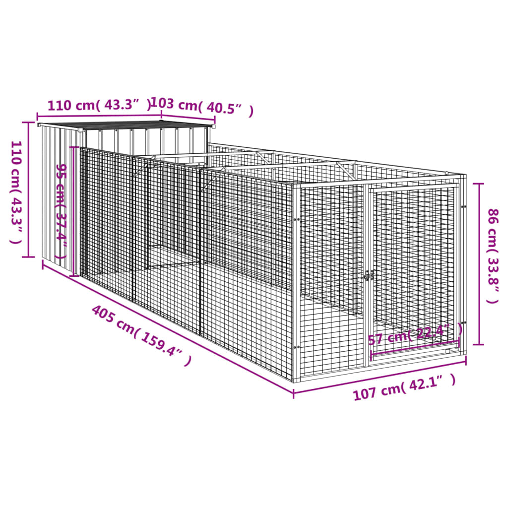 Niche d'extérieur gris clair pour chien - 110x100x110 cm + enclos de 3m²