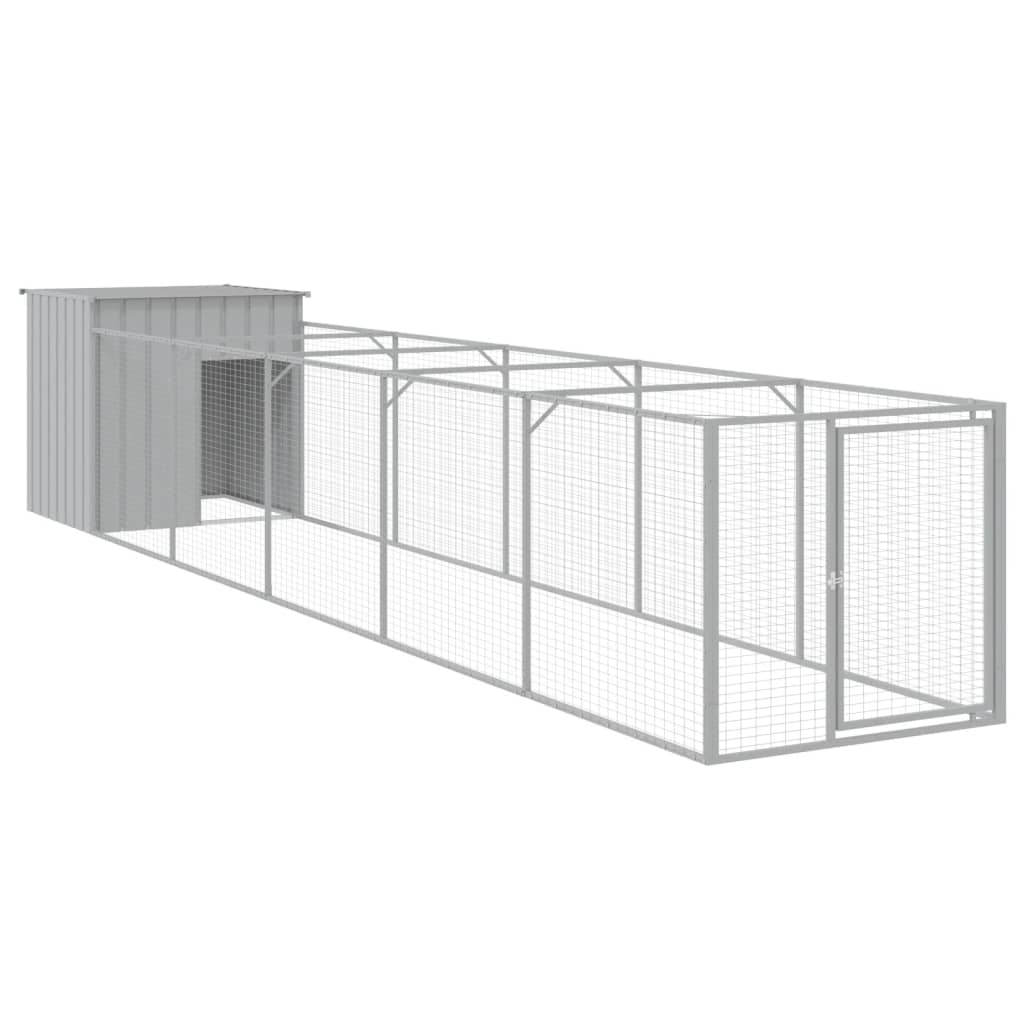 Image of vidaXL Dog House with Run Light Grey 110x609x110 cm Galvanised Steel