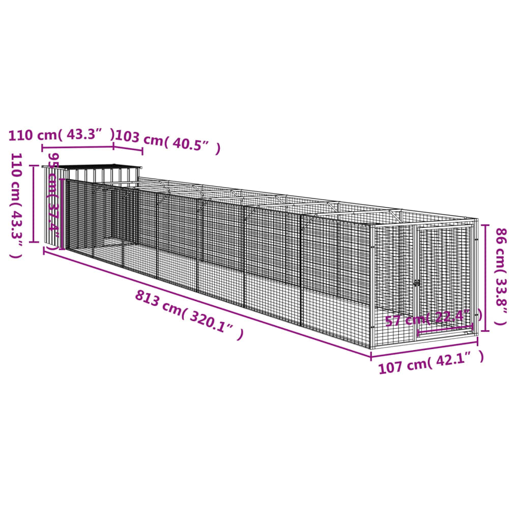 Niche d'extérieur gris clair pour chien - 110x100x110 cm + enclos de 7m²