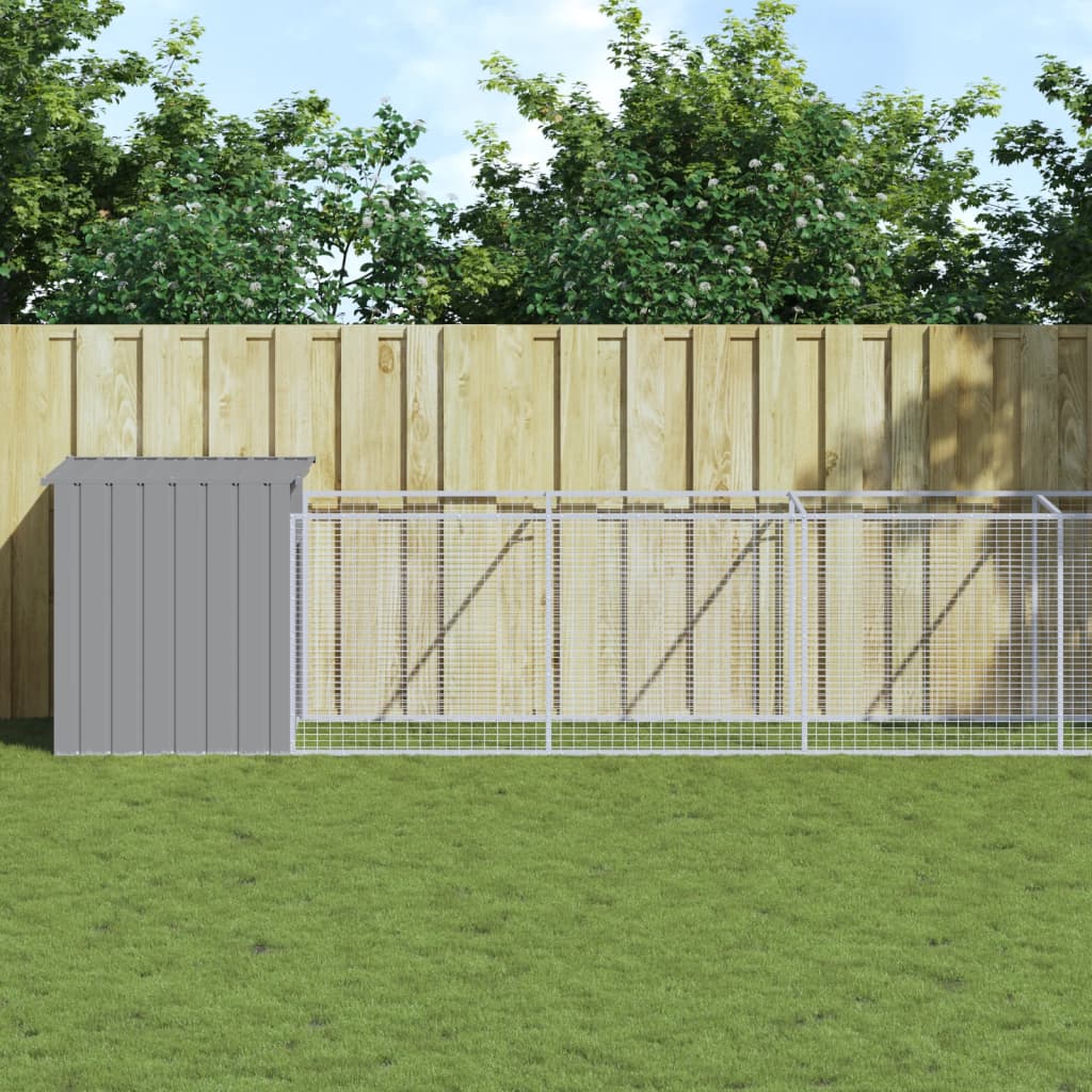 vidaXL hundehus med løbegård 110x813x110 cm galvaniseret stål lysegrå