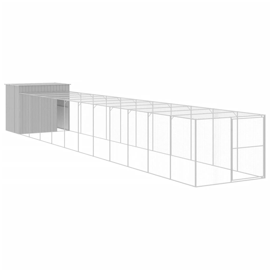 Image of vidaXL Dog House with Run Light Grey 214x1273x181 cm Galvanised Steel