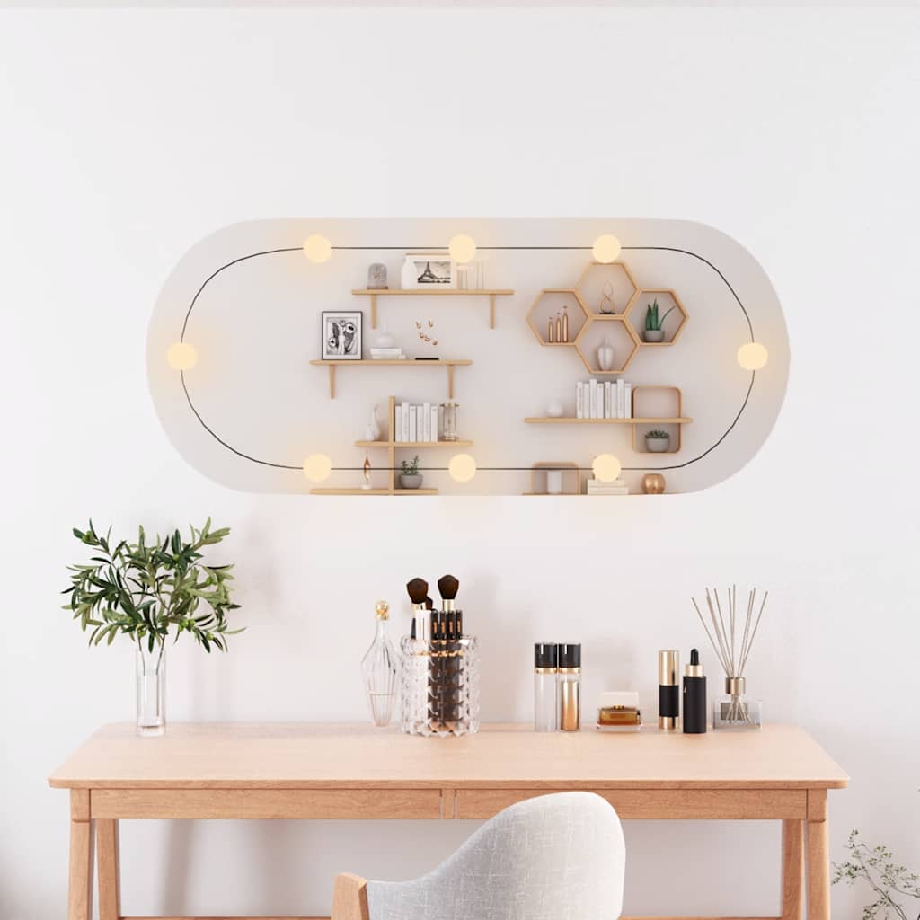 vidaXL Wandspiegel met LED's ovaal 25x60 cm glas afbeelding