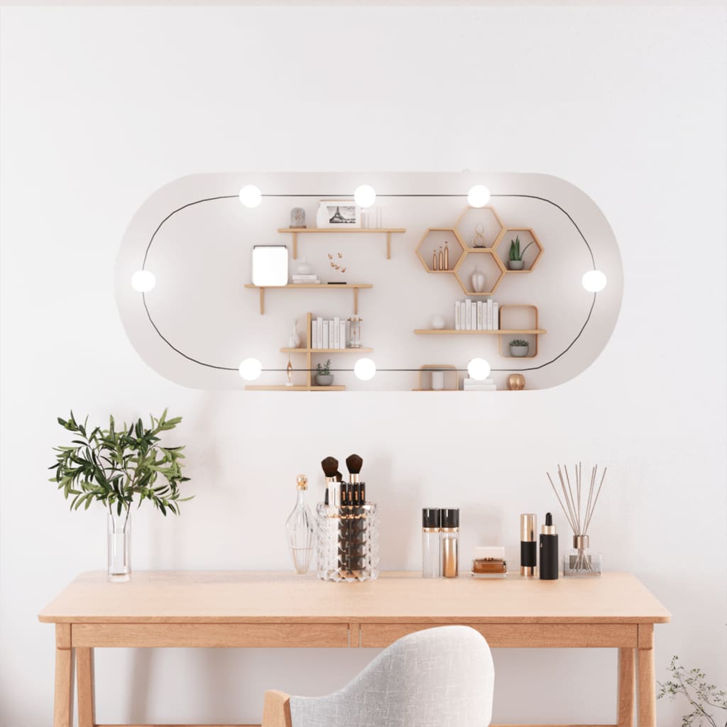 vidaXL Espelho de parede oval com luzes LED 25x60 cm vidro