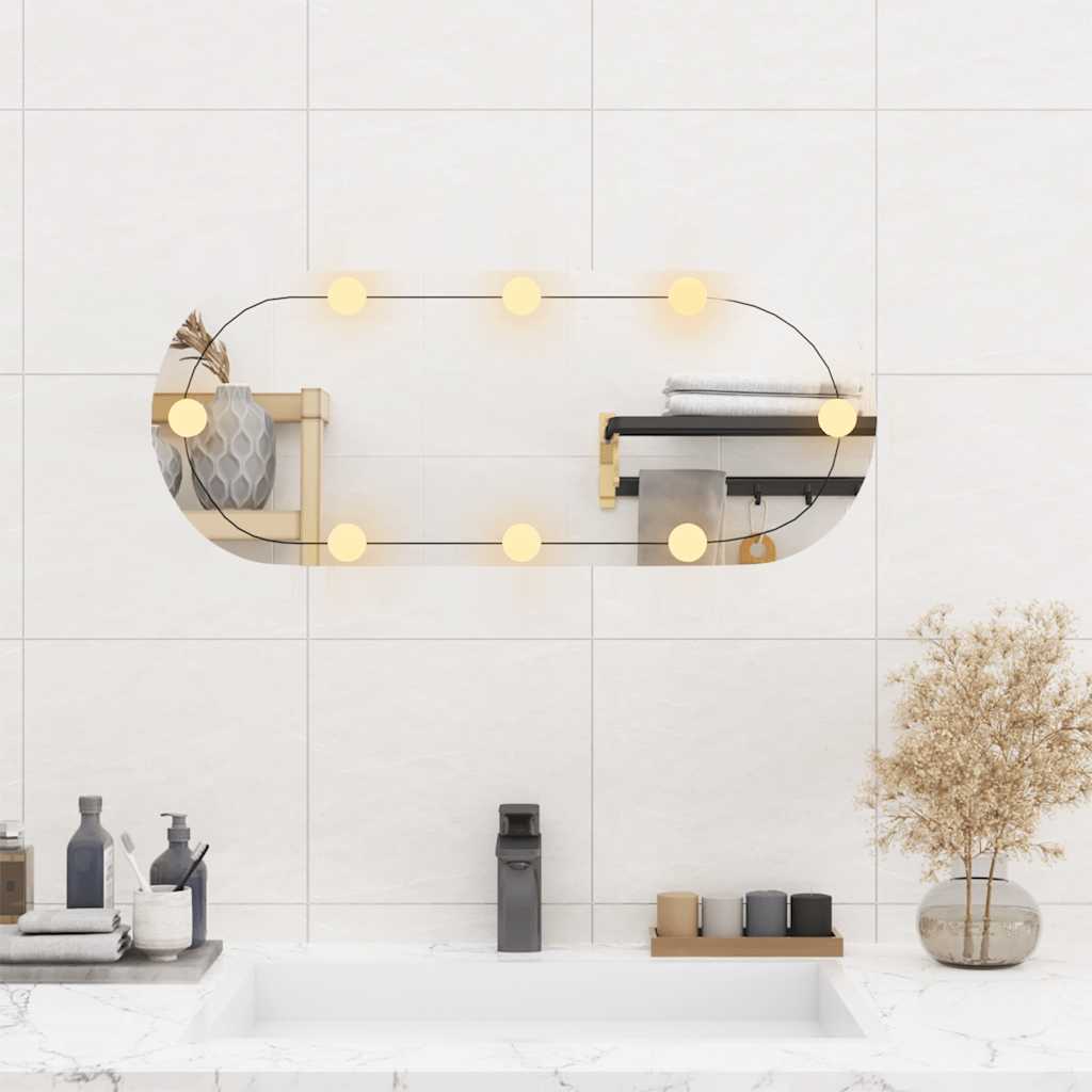 vidaXL Wandspiegel met LED's ovaal 30x70 cm glas afbeelding