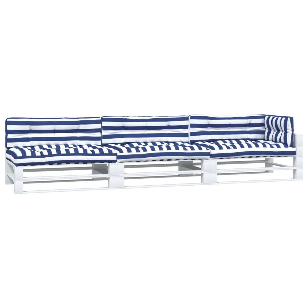 vidaXL Palletkussens 7 st stof gestreept wit en blauw afbeelding