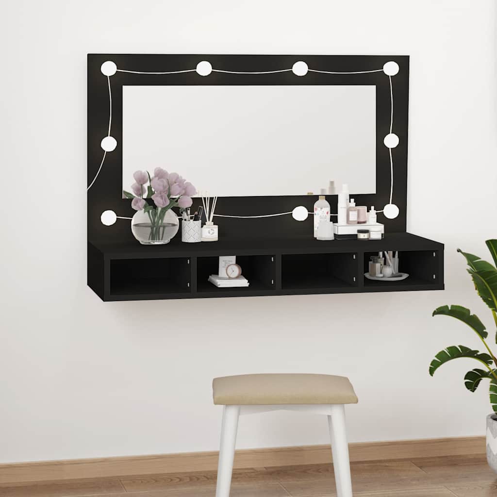 Thumbnail - vidaXL Spiegelschrank mit LED Schwarz 90x31,5x62 cm
