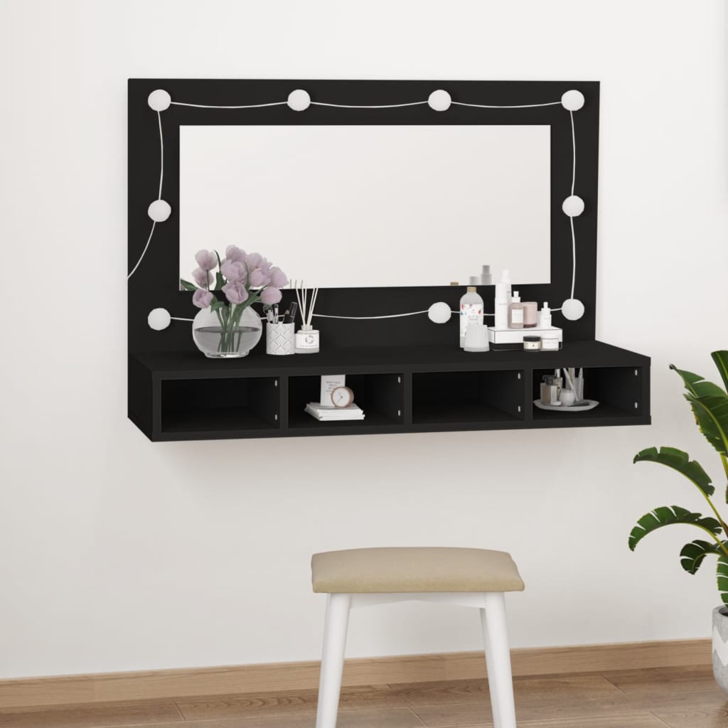 vidaXL Dulap cu oglindă și LED, negru, 90x31,5x62 cm