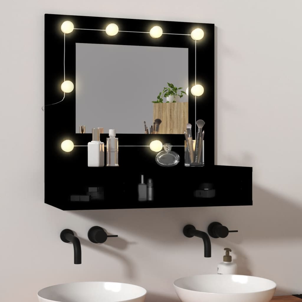 vidaXL Dulap cu oglindă și LED, negru, 60x31,5x62 cm