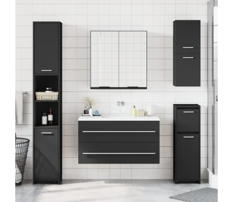 vidaXL Armoire &agrave; miroir de salle de bain noir bois d&rsquo;ing&eacute;nierie