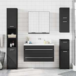 vidaXL Armoire &agrave; miroir de salle de bain noir bois d&rsquo;ing&eacute;nierie