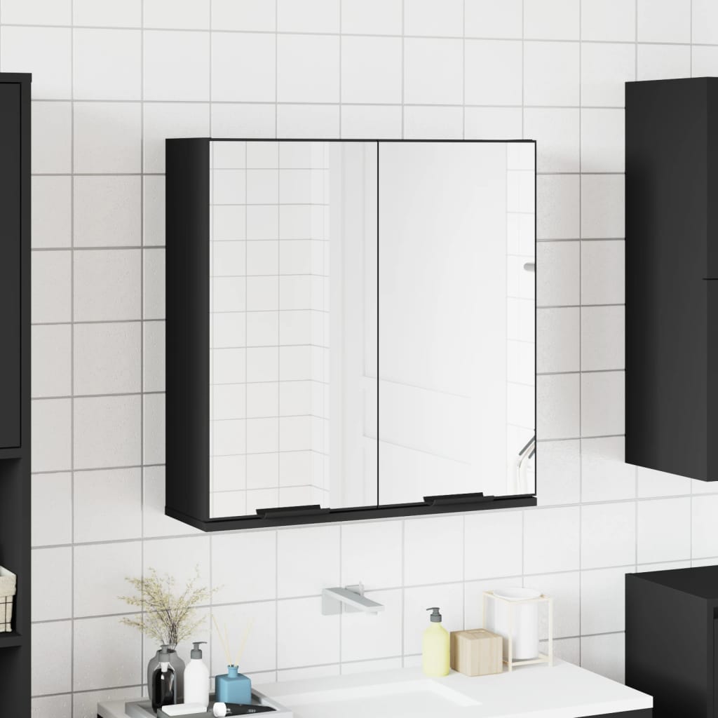 vidaXL Dulap baie cu oglindă negru 64x20x67 cm lemn compozit