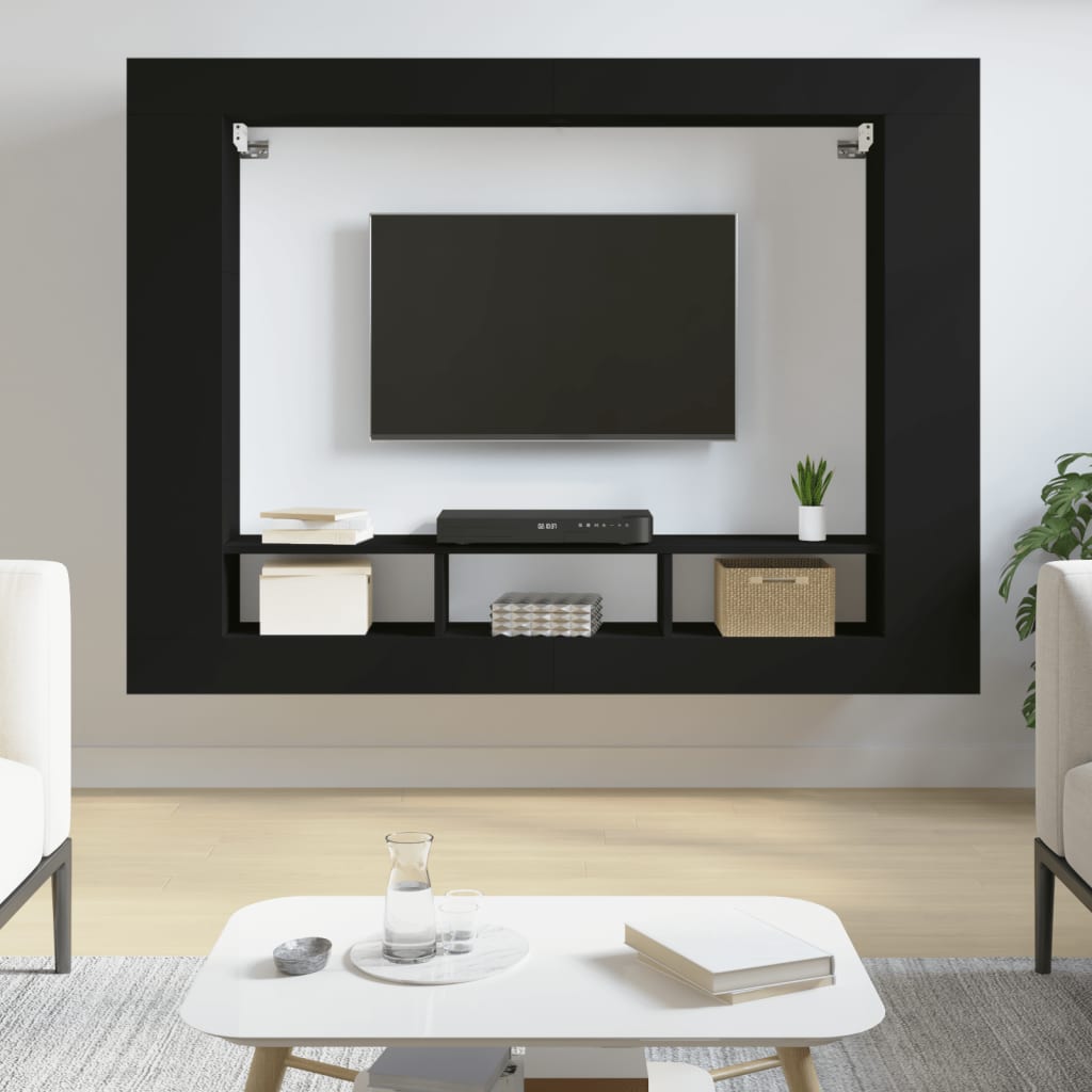 vidaXL tv-møbel 152x22x113 cm konstrueret træ sort