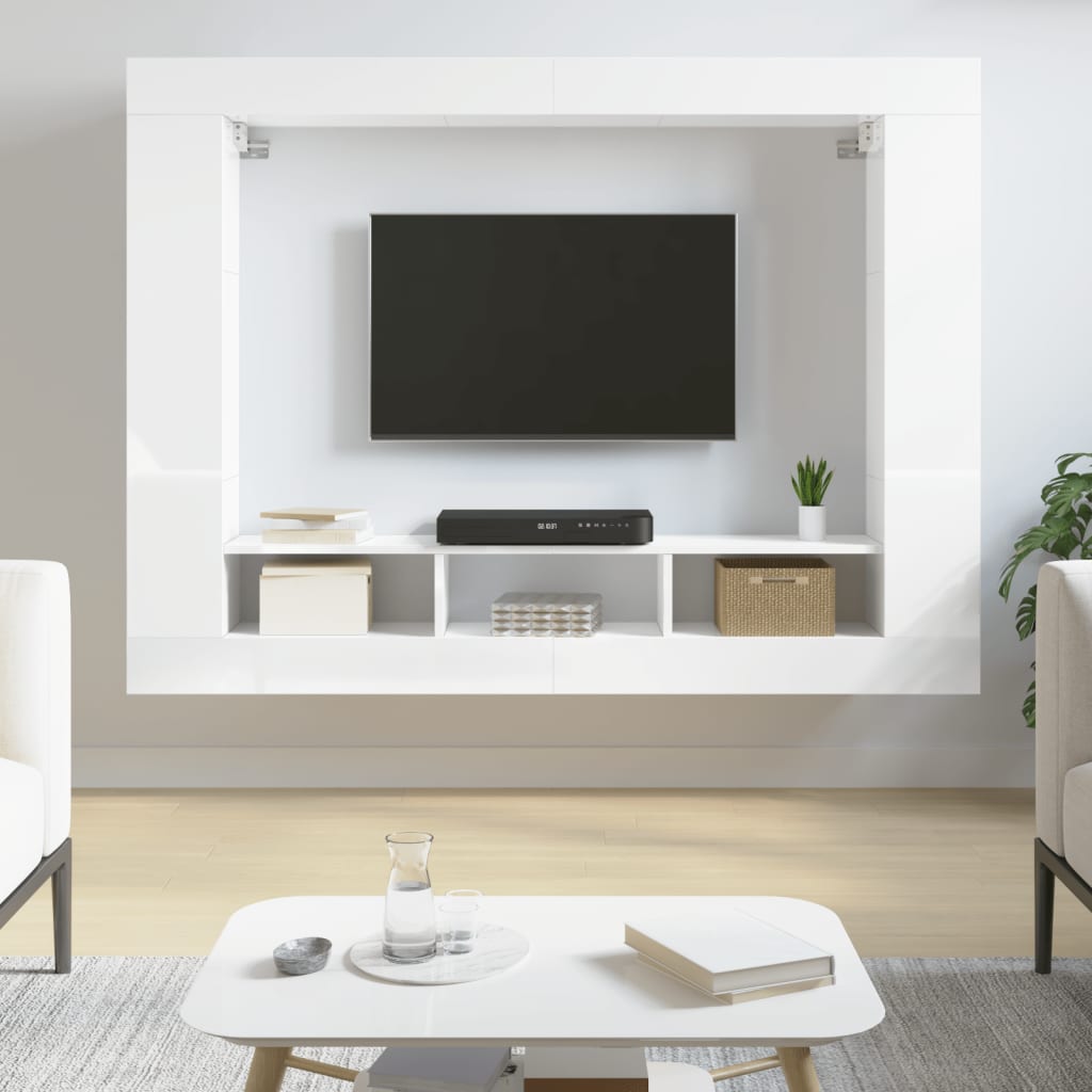 vidaXL tv-møbel 152x22x113 cm konstrueret træ hvid højglans